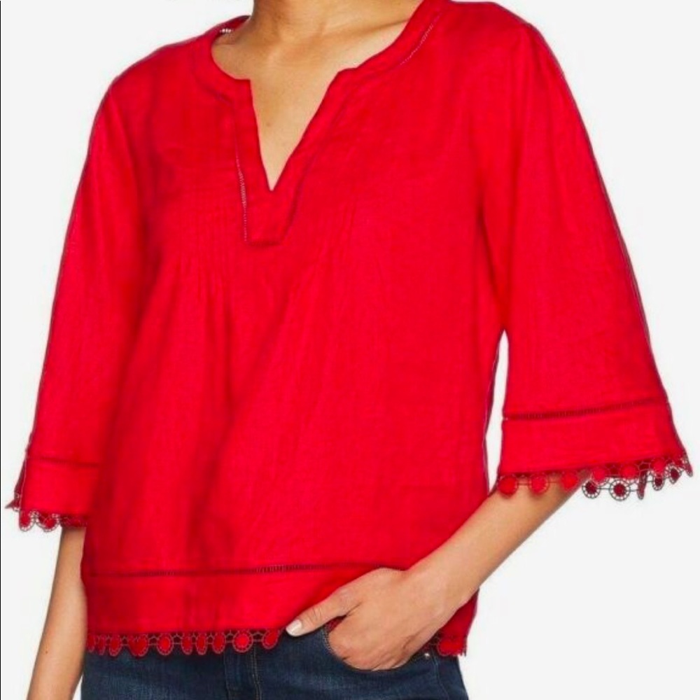 NWT Lauren Ralph Lauren red linen shirt